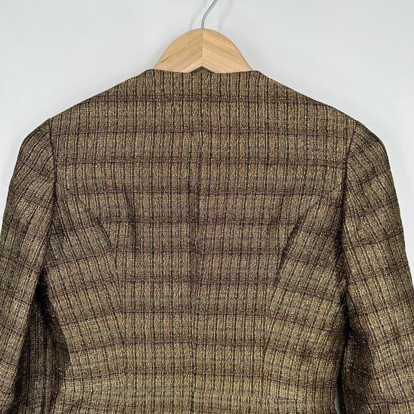 Theyskens’ Theory Jelsor Blazer Plaid Metallic Gold Zip Jacket - Picture 7 of 16